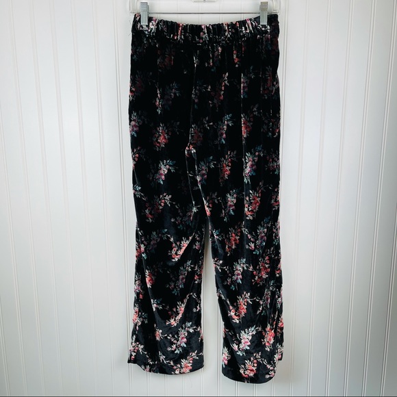 Zara Floral Velvet Black Pull On Trouser Pants Small - Picture 6 of 12